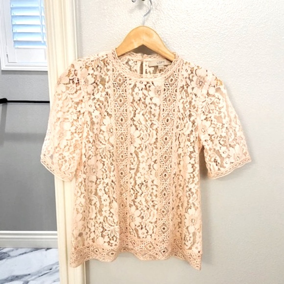 LOFT Light Pink Lace Top - Picture 2 of 5
